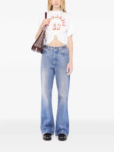 Rabanne Printed Cropped Cotton-blend T-shirt In White