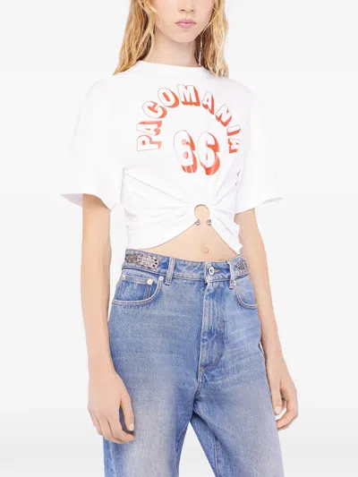 Rabanne Printed Cropped Cotton-blend T-shirt In White