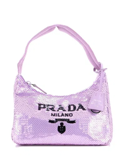 Pre-owned Prada Re-edition 2000 Sequins Mini Hobo Bag In Purple