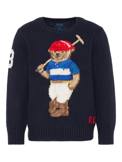 Polo Ralph Lauren Boys 2t-7 Polo Bear Crewneck Sweater In Blue