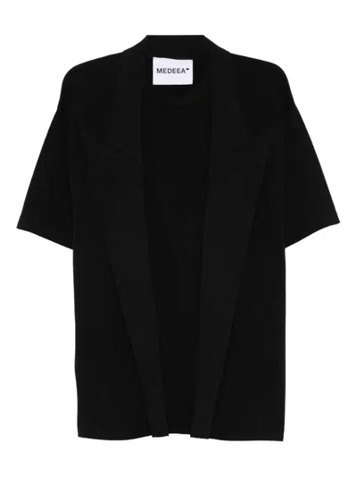 Medeea Lapels Cotton T-shirt In Black