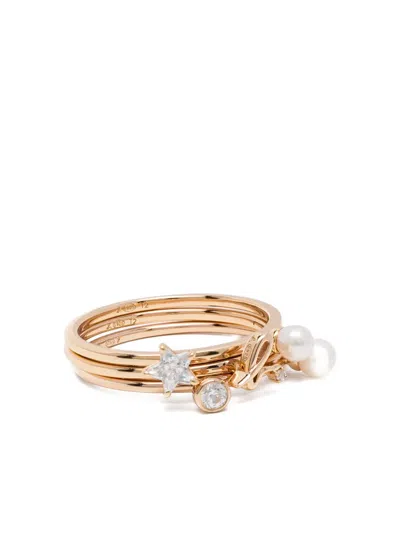 Agnès B. Pearl Charm Ring Set In Gold