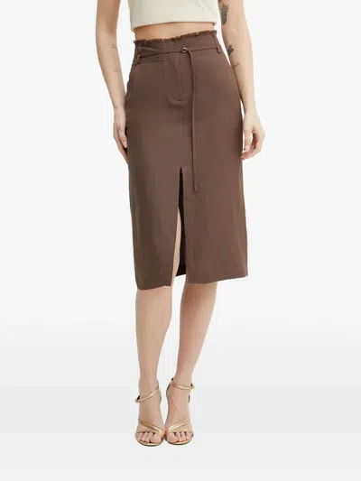 Patrizia Pepe Front-slit Midi Skirt In Brown