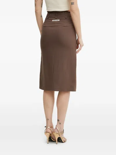 Patrizia Pepe Front-slit Midi Skirt In Brown