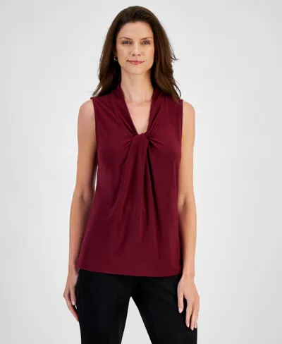 Kasper Petite Sleeveless Knot-front Blouse In Red