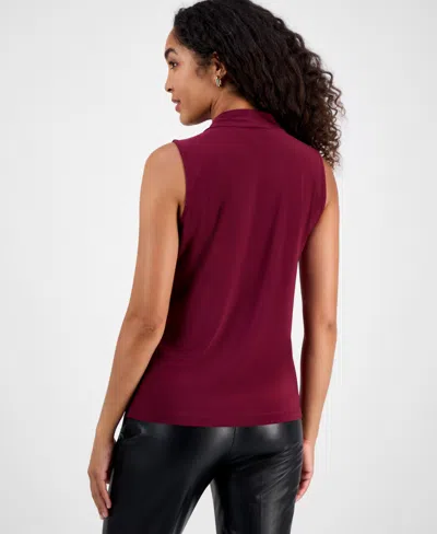 Kasper Petite Sleeveless Knot-front Blouse In Red