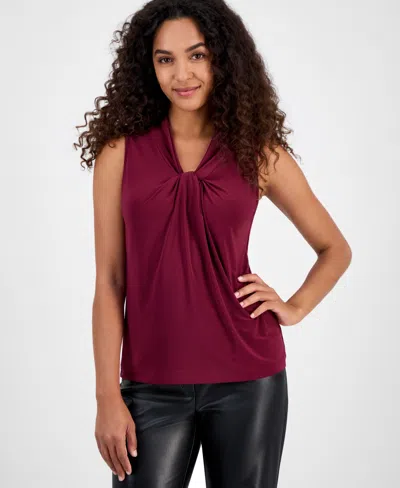 Kasper Petite Sleeveless Knot-front Blouse In Red