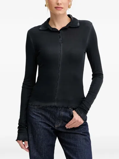 Patrizia Pepe Raised-seam Polo Top In Black