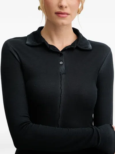 Patrizia Pepe Raised-seam Polo Top In Black