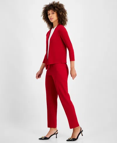 Kasper Plus Size Open-front Stitch-detail Sweater In Red