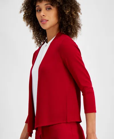 Kasper Plus Size Open-front Stitch-detail Sweater In Red