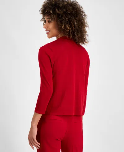 Kasper Plus Size Open-front Stitch-detail Sweater In Red