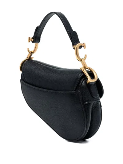 Pre-owned Dior 2021 Micro Goatskin Saddle Satchel In Black