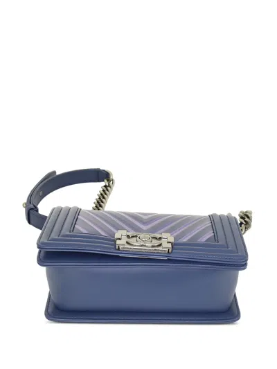 Pre-owned Chanel 2010s Small Boy Chevron Cross-body Bag In Blue