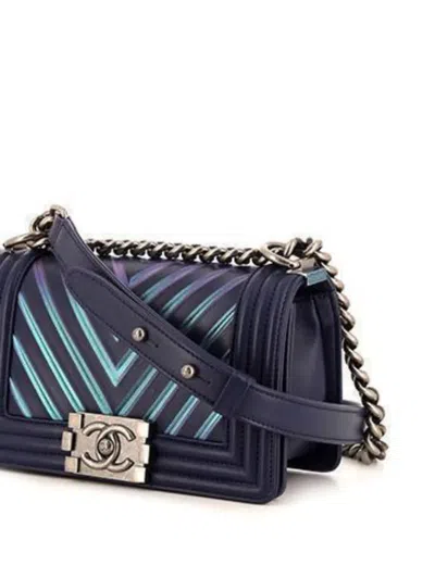 Pre-owned Chanel 2010s Small Boy Chevron Cross-body Bag In Blue