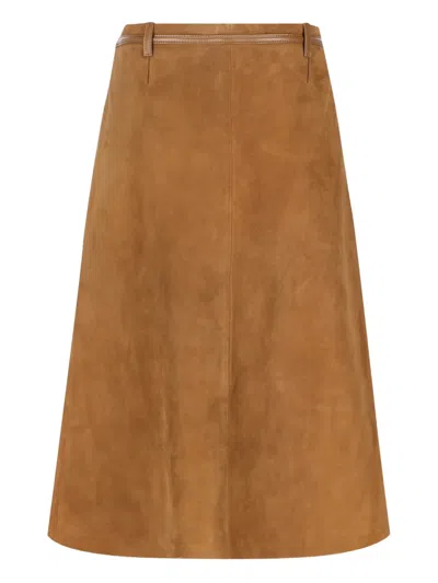 Gucci Suede Belt Midi Skirt In Brown