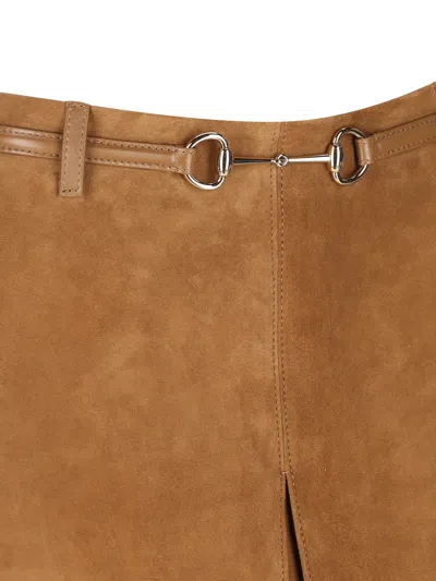 Gucci Suede Belt Midi Skirt In Brown