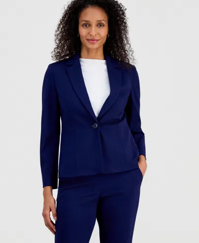 Kasper Compression One-button Long-sleeve Jacket, Regular & Petite In Blue