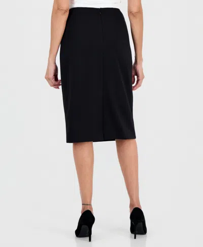 Le Suit Women's Collarless Zip-front Skirt Suit In Black