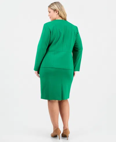 Le Suit Plus Size Zip-front Jacket & Slim-fit Skirt In Green