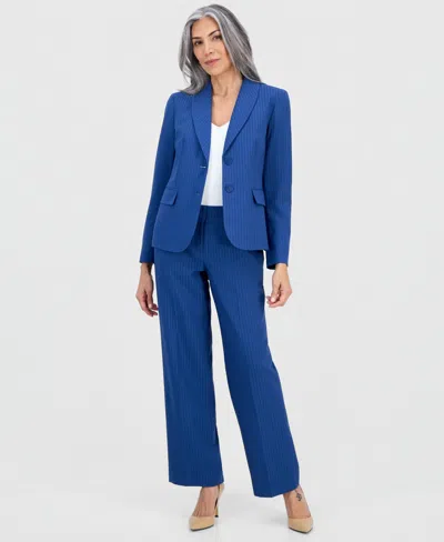 Le Suit Women's Shawl-collar Mid-rise Pantsuit In Blue