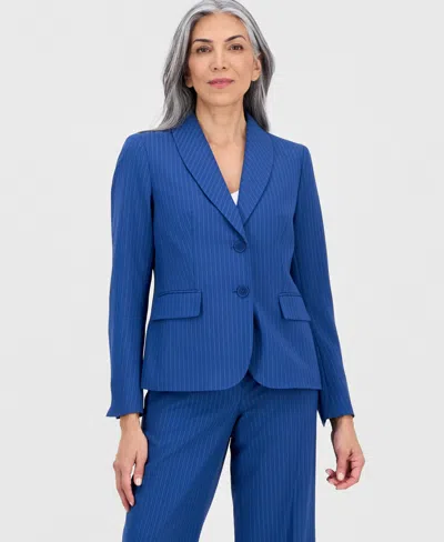 Le Suit Women's Shawl-collar Mid-rise Pantsuit In Blue