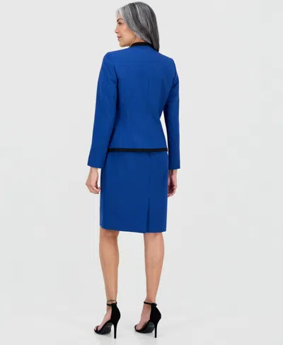 Le Suit Women's Collarless Open-front Jacket & Dress Set In Blue
