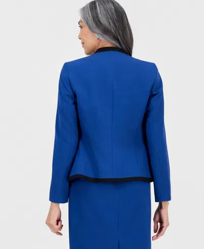 Le Suit Women's Collarless Open-front Jacket & Dress Set In Blue