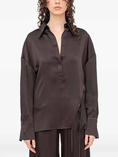Andrea Ya'aqov V-neck Open-back Blouse In Brown