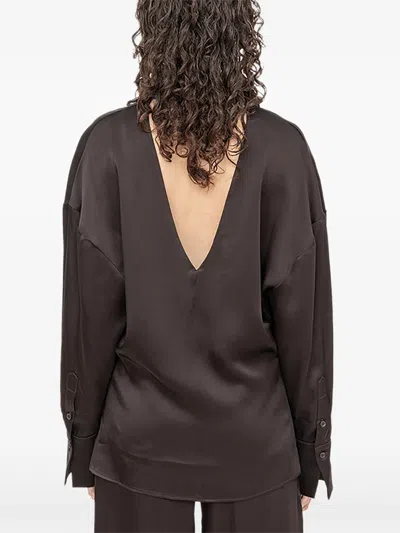 Andrea Ya'aqov V-neck Open-back Blouse In Brown