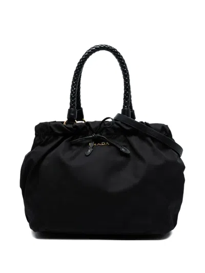 Pre-owned Prada 2013-2025 Tessuto Bow Satchel In Black