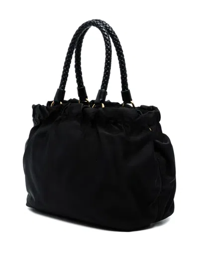 Pre-owned Prada 2013-2025 Tessuto Bow Satchel In Black