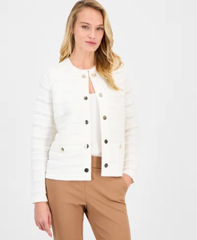 Anne Klein Women's Collarless Textured Cardigan In White