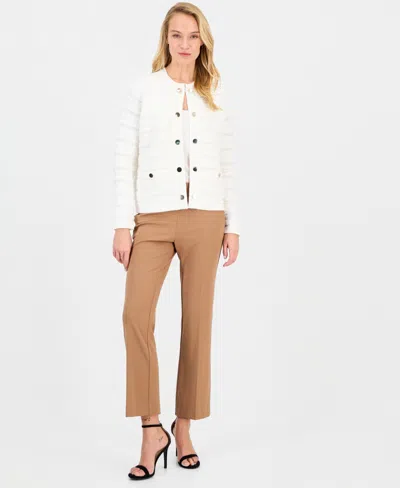 Anne Klein Women's Collarless Textured Cardigan In White