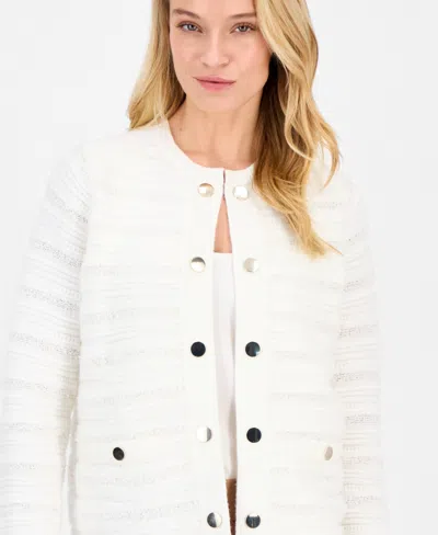 Anne Klein Women's Collarless Textured Cardigan In White