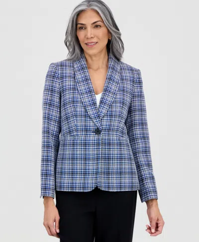 Kasper Women's Shawl-collar Tweed Long-sleeve Jacket In Blue