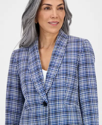 Kasper Women's Shawl-collar Tweed Long-sleeve Jacket In Blue