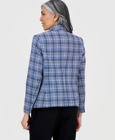 Kasper Women's Shawl-collar Tweed Long-sleeve Jacket In Blue