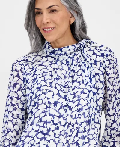 Kasper Women's Printed High-tie-neck Long-sleeve Blouse In Multi