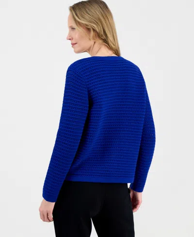 Kasper Pointelle Stitch Button-up Cardigan In Blue