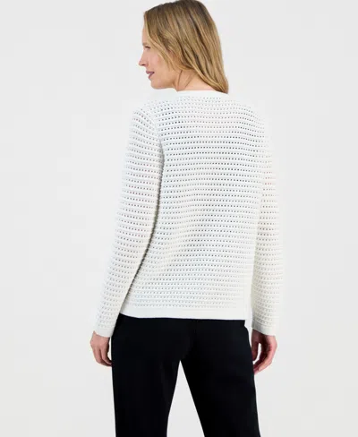 Kasper Women's Textured-stitch Button-front Cardigan In White