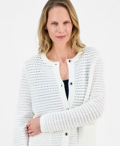 Kasper Women's Textured-stitch Button-front Cardigan In White
