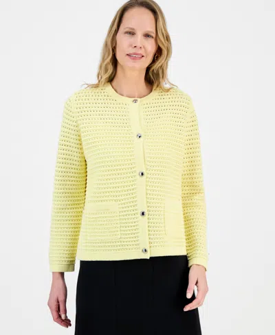 Kasper Women's Textured-stitch Button-front Cardigan In Yellow