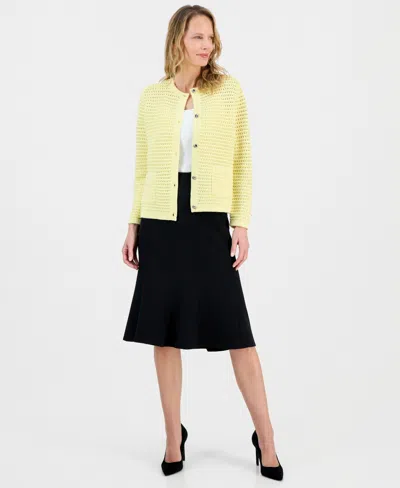 Kasper Women's Textured-stitch Button-front Cardigan In Yellow