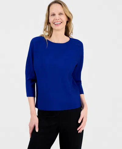 Kasper Women's Boat-neck Multi-stitch Dolman-sleeve Sweater In Blue