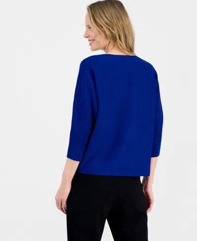 Kasper Women's Boat-neck Multi-stitch Dolman-sleeve Sweater In Blue