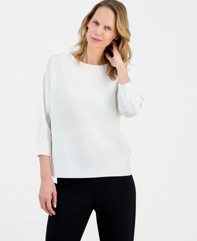 Kasper Women's Boat-neck Multi-stitch Dolman-sleeve Sweater In White