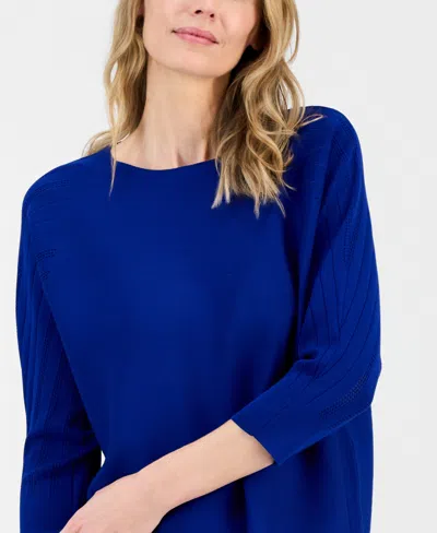 Kasper Women's Boat-neck Multi-stitch Dolman-sleeve Sweater In Blue
