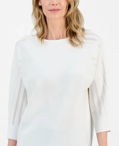 Kasper Women's Boat-neck Multi-stitch Dolman-sleeve Sweater In White