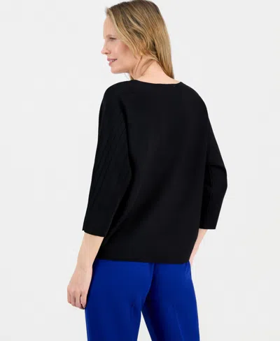 Kasper Women's Boat-neck Multi-stitch Dolman-sleeve Sweater In Black